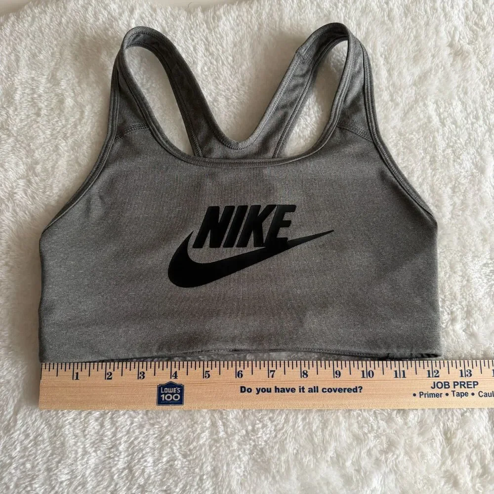 Nike Classic Swoosh Futura Medium Support Sports Bra Gray Size Small S